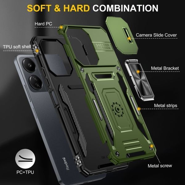 Ударостійкий чохол Camshield Army Ring для Xiaomi Redmi Note 13 4G Оливковий / Army Green 315915 фото