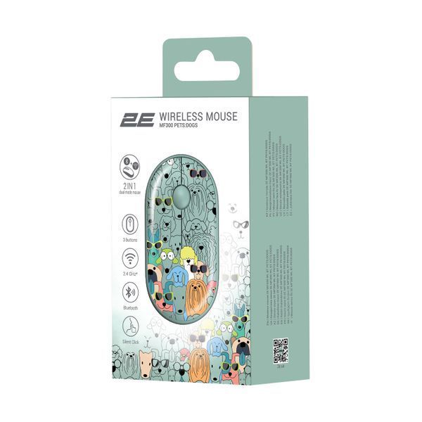 Миша 2E MF300 PETS:DOGS Silent WL BT, зелений (2E-MF300WPETSGN) 362817 фото