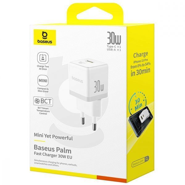 Зарядний Пристрій Baseus Palm Fast Charger Type-C+USB 30W (P1011160A113-00) black 396930 фото