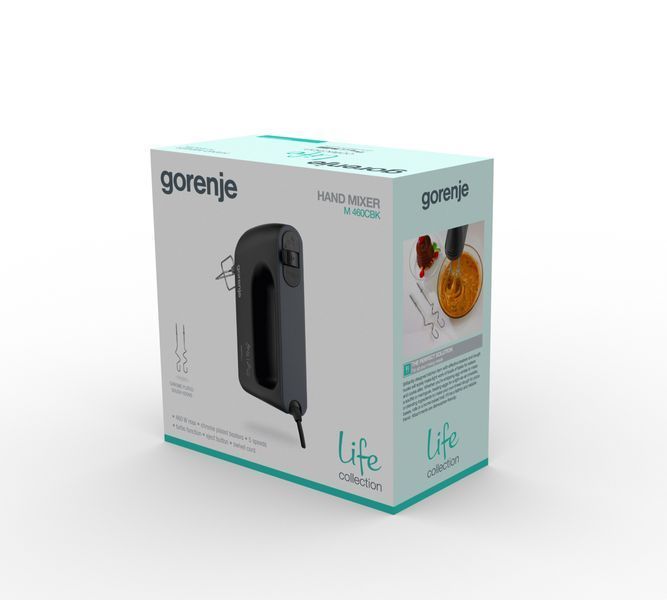 Міксер Gorenje ручний 450Вт, насадки-4, турборежим, чорний (M460CBK) 371015 фото