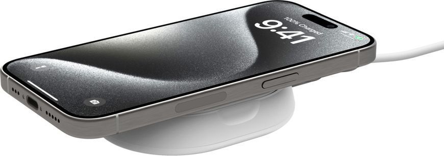 Зарядний пристрій бездротовий Belkin 15Вт Magnetic Stand Qi2, адаптер 20Вт USB-C, білий (WIA008VFWH) 372635 фото