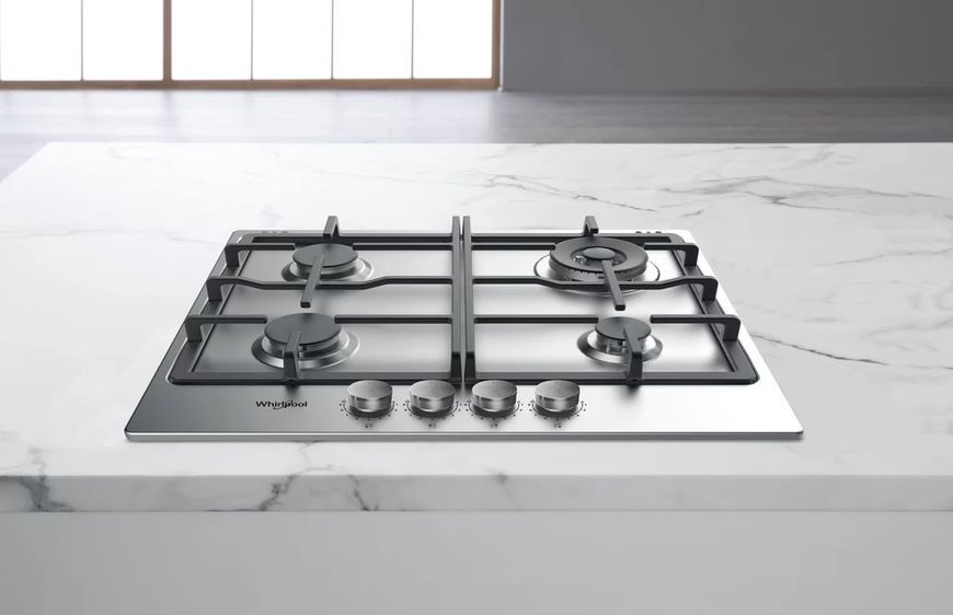 Варильна поверхня Whirlpool газова, 60см, чавун, конфорка з подвійним рядом полум'я, нерж (TKRL661IXEU) 369365 фото