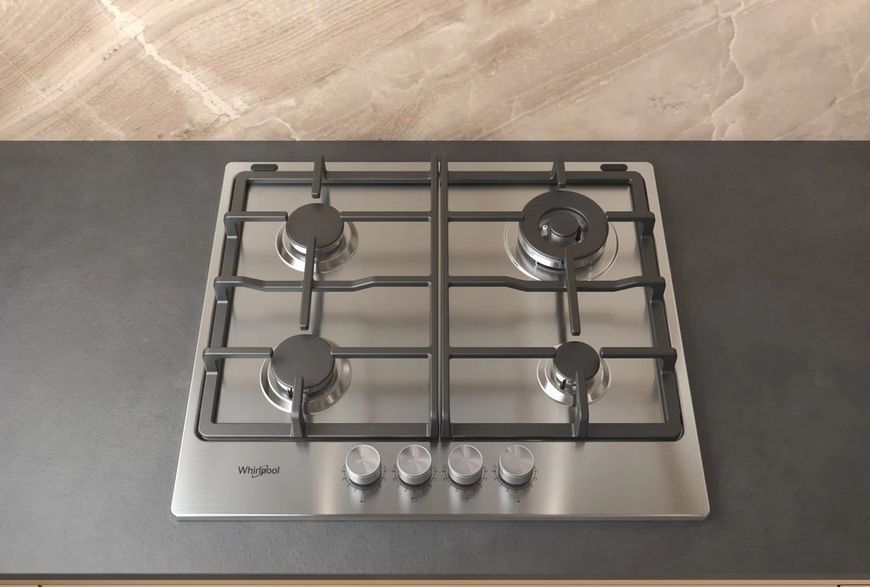 Варильна поверхня Whirlpool газова, 60см, чавун, конфорка з подвійним рядом полум'я, нерж (TKRL661IXEU) 369365 фото