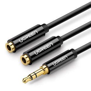 Кабель UGREEN AV134 3.5mm Male To 2 Female Audio Cable 25cm Black (20816) 279073 фото
