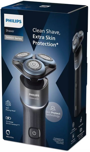 Бритва електр. Philips роторна Series 5000X, 4.5Вт, бритв.головок-3, Li-Ion, сух.+волог., чорно-синій (X5006/00) 370005 фото