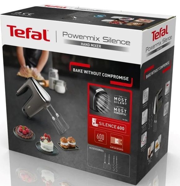 Міксер Tefal ручний Powermix Silence 600Вт, насадки-4, турборежим, сіро-чорний (HT650E38) 368436 фото