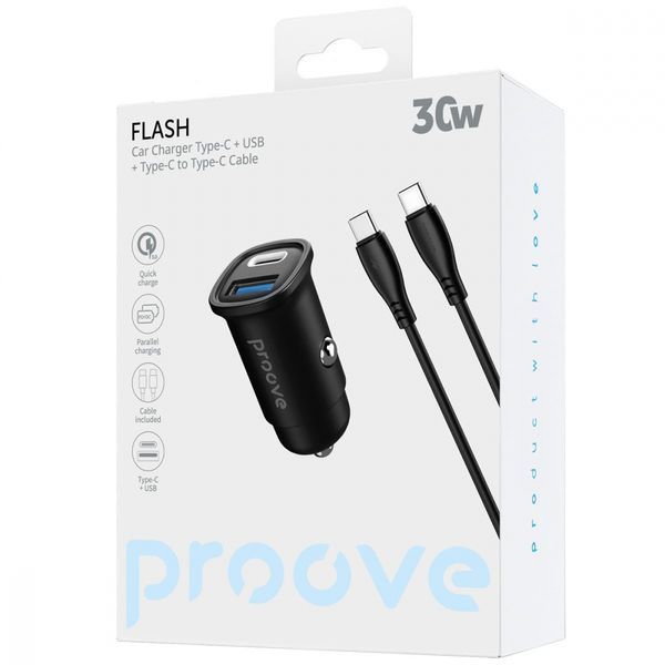 АЗП Proove Flash 30W (Type-C + USB) + Cable Type-C to Type-C (CCFC30111201) black 377764 фото