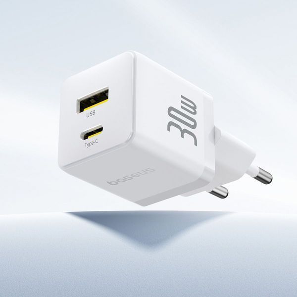 Зарядний Пристрій Baseus Palm Fast Charger Type-C+USB 30W (P1011160A213-00) white 396931 фото