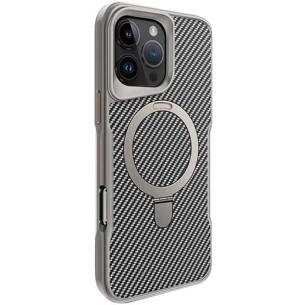 TPU+PC чохол Metal Buttons with MagSafe Carbon Ring для Apple iPhone 16 Pro (6.3") Сірий 321372 фото