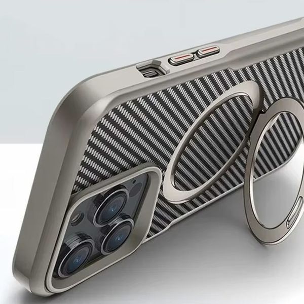 TPU+PC чохол Metal Buttons with MagSafe Carbon Ring для Apple iPhone 16 Pro (6.3") Сірий 321372 фото