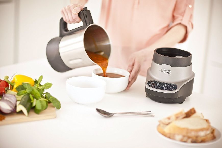 Суповарка-блендер Russell Hobbs 1200Вт, чаша-1,75л, механічне керування, 8 авто. програм, нержав.сталь, платик, сіро-чорний (21480-56) 363610 фото