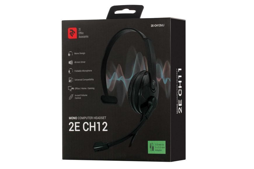 Гарнітура ПК стерео On-ear 2E CH12 mini-jack, omni-mic, 1.2м, чорний (2E-CH12SJ) 363846 фото