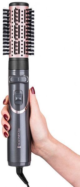 Фен-щітка Remington Curl & Straight Confidence, 800Вт, 2 режими, іоніз-я, оберт., хол. обдув,кейс, кераміка, сірий (AS8606) 368502 фото