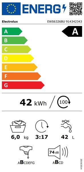 Пральна машина Electrolux фронтальна, 6кг, 1200, A, 41см, дисплей, інвертор, білий 396532 фото