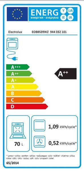 Духова шафа Electrolux електрична, 70л, А++, пара, дисплей, конвекція, ф-ція пароварки, телескопічні напрямні, чорний (EOB8S39WZ) 366701 фото