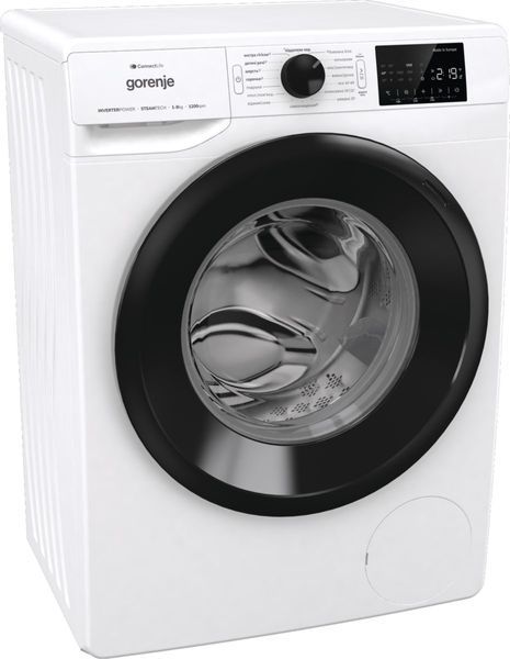 Пральна машина Gorenje фронтальна, 8кг, 1200, A+++, 46,5см, дисплей, інвертор, пара, Wi-Fi, білий (WPNEI82SBSWIFI) 375467 фото