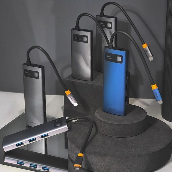 HUB Baseus Metal Gleam Multifunctional 7-in-1 (2xUSB3.0 + 4HKHD + 2xType-C + PD + TF + SD) (Grey) (WKWG020113) 268773 фото