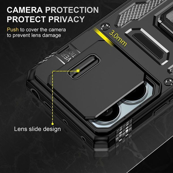 Ударостійкий чохол Camshield Army Ring для Xiaomi Redmi Note 13 4G Чорний / Black 315917 фото