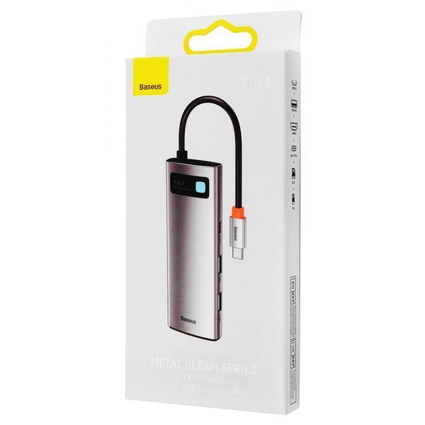 HUB Baseus Metal Gleam Multifunctional 7-in-1 (2xUSB3.0 + 4HKHD + 2xType-C + PD + TF + SD) (Grey) (WKWG020113) 268773 фото
