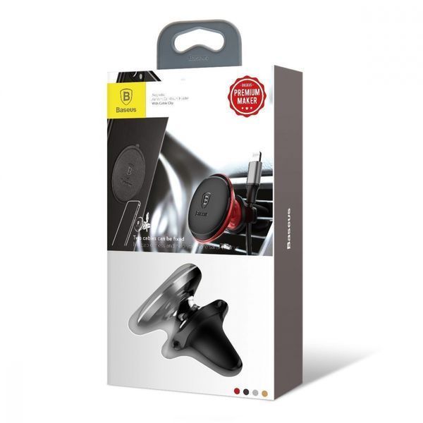 Автомобільний тримач Baseus Magnetic Car Mount with Cable Clip Air Vent Version (C40141201113-00) black 396934 фото
