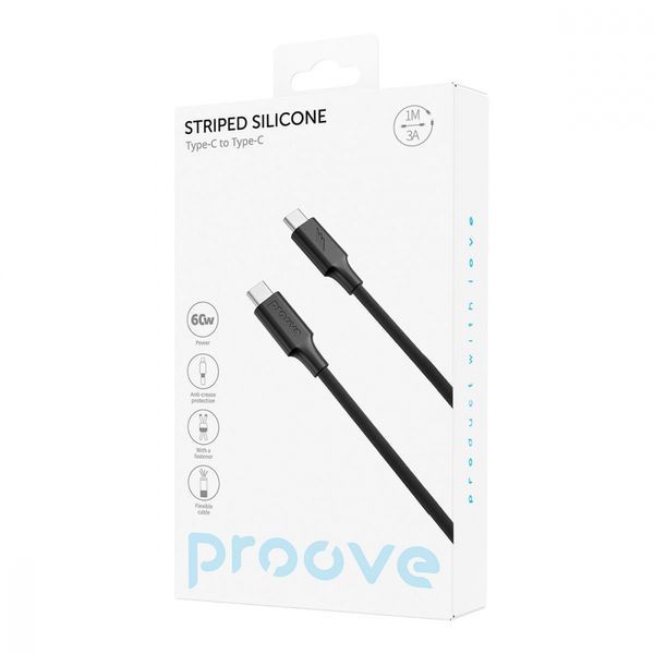 Кабель Proove Striped Silicone Type-C to Type-C 60W (1M) (CCSS60002201) Black 313563 фото