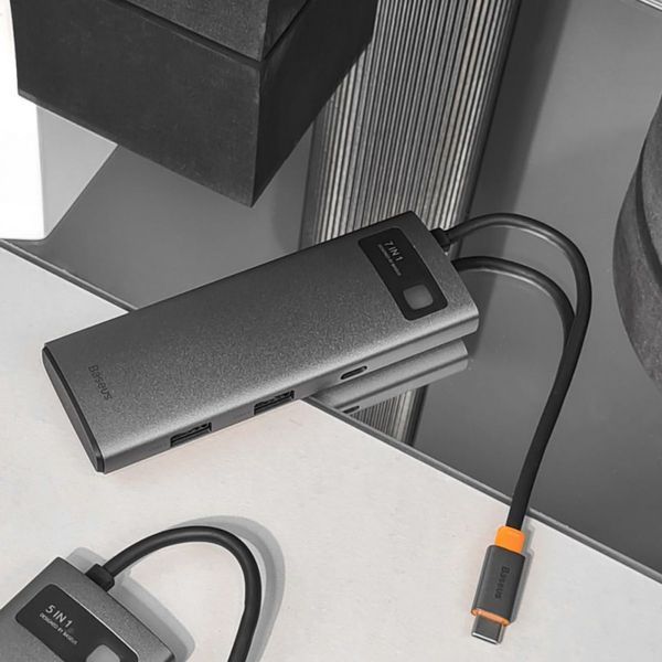 HUB Baseus Metal Gleam Multifunctional 7-in-1 (2xUSB3.0 + 4HKHD + 2xType-C + PD + TF + SD) (Grey) (WKWG020113) 268773 фото