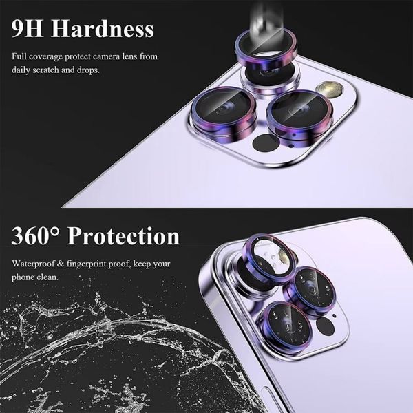 Захисне скло Metal Classic на камеру (у упак.) для Apple iPhone 14 Pro (6.1") / 14 Pro Max (6.7") Бузковий / Rainbow 379445 фото