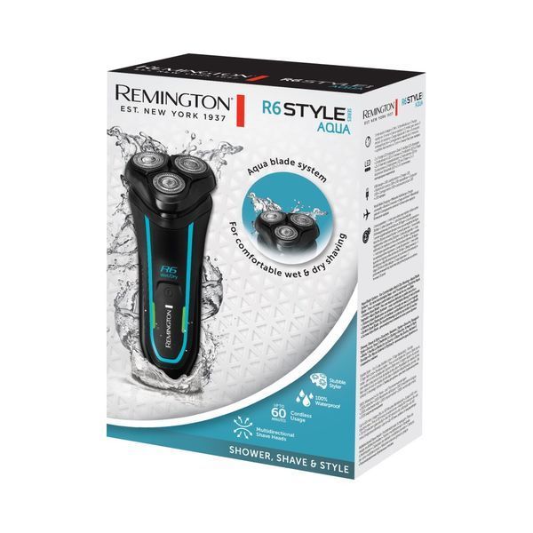 Бритва електр. Remington роторна Style Aqua, бритв.головок-3, Ni-Mh, сух.+волог., водонепрон., дорожн., чохол, чорно-синій (R6000) 370546 фото