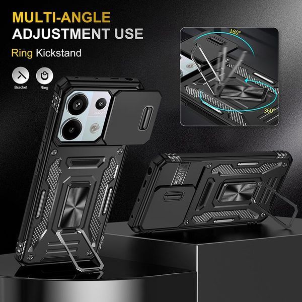 Ударостійкий чохол Camshield Army Ring для Xiaomi Redmi Note 13 4G Чорний / Black 315917 фото