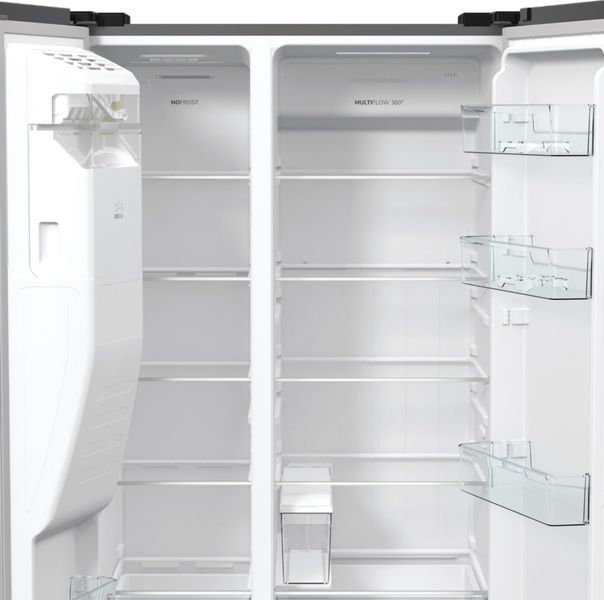 Холодильник SBS Gorenje, 179х70х92см, 2 двері, 376(190)л, А++, NF+, Інв., Зона св-ті, диспенсер, генератор льоду, Зовн. Диспл, нерж (NRR9185ESXL) 374807 фото