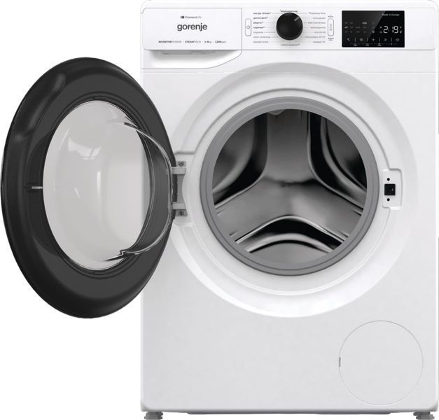 Пральна машина Gorenje фронтальна, 8кг, 1200, A+++, 46,5см, дисплей, інвертор, пара, Wi-Fi, білий (WPNEI82SBSWIFI) 375467 фото