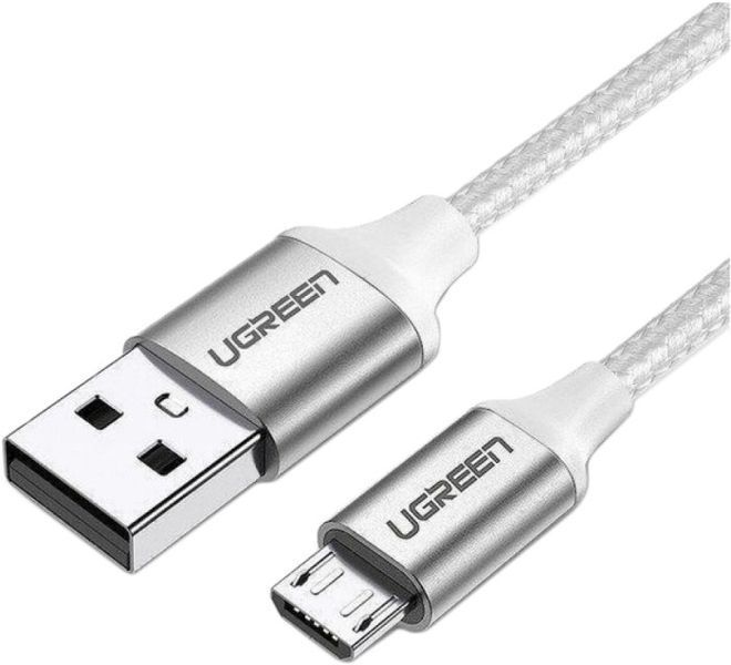 Кабель UGREEN US290 USB 2.0 To Micro Cable Nickel Plating Aluminum Braid 2A 1m White (60151) 278774 фото