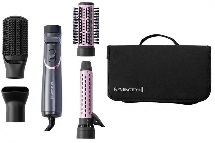 Фен-щітка Remington Curl & Straight Confidence, 800Вт, 2 режими, іоніз-я, оберт., хол. обдув,кейс, кераміка, сірий (AS8606) 368502 фото