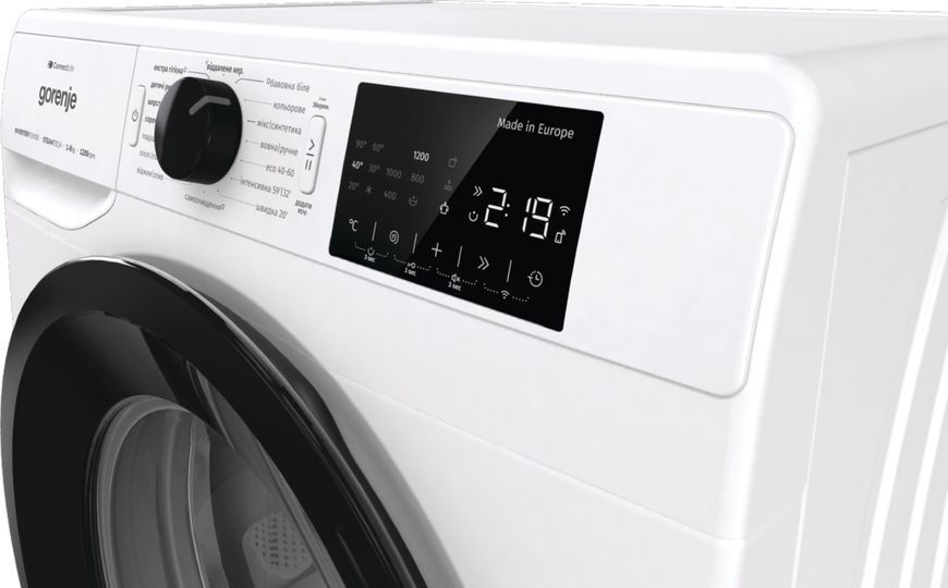 Пральна машина Gorenje фронтальна, 8кг, 1200, A+++, 46,5см, дисплей, інвертор, пара, Wi-Fi, білий (WPNEI82SBSWIFI) 375467 фото