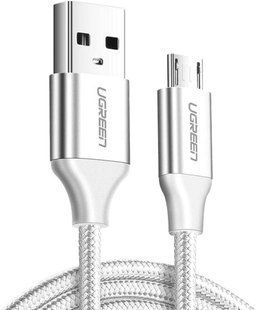 Кабель UGREEN US290 USB 2.0 To Micro Cable Nickel Plating Aluminum Braid 2A 2m White (60153) 278862 фото