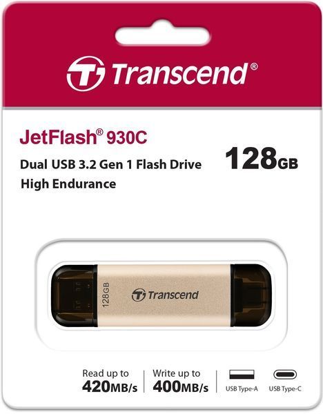 Накопичувач Transcend 128GB USB 3.2 Type-A + Type-C JetFlash 930 R420/W400MB/s Чорний (TS128GJF930C) 375055 фото