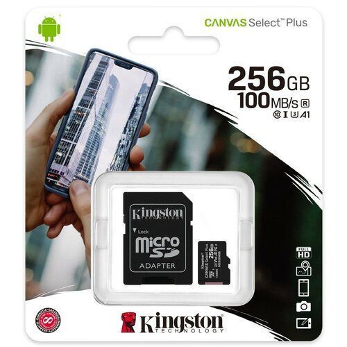 Картка пам*ятi microSDXC 256Gb Kingston Canvas UHS-I/U3 Class 10 Select Plus R100/W60MB/s + SD-адаптер (SDCS2/256GB) 269737 фото