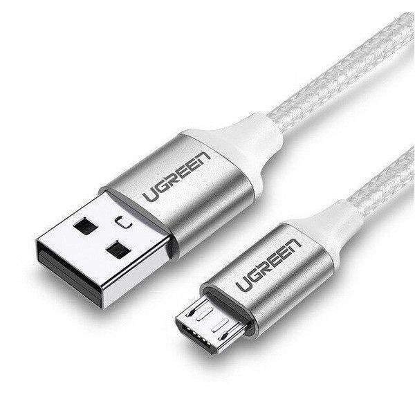 Кабель UGREEN US290 USB 2.0 To Micro Cable Nickel Plating Aluminum Braid 2A 2m White (60153) 278862 фото