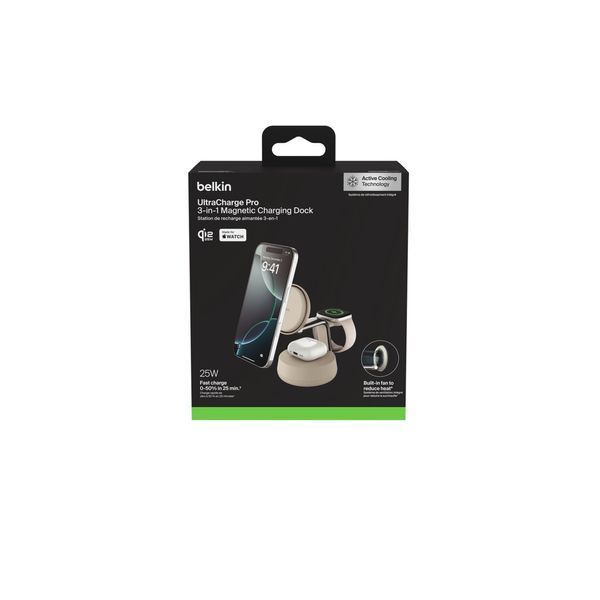 Зарядний пристрій бездротовий Belkin UltraCharge Pro 3-in-1 Magnetic Charging Dock 25Вт, Sand (WIZ040KQSD) 395664 фото
