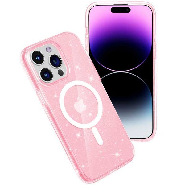 Чохол TPU Galaxy Sparkle (MagFit) для Apple iPhone 15 Pro (6.1") Pink+Glitter 277407 фото