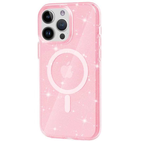 Чохол TPU Galaxy Sparkle (MagFit) для Apple iPhone 16 Pro (6.3") Pink+Glitter 317030 фото
