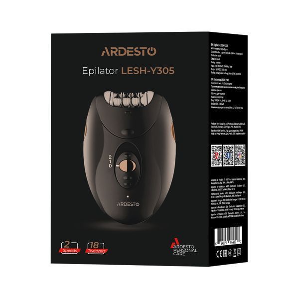 Епілятор Ardesto LESH-Y305 пінцетний, акумул., пінцет.-18, сух., насадок-1, чорний 367821 фото