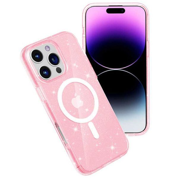 Чохол TPU Galaxy Sparkle (MagFit) для Apple iPhone 16 Pro (6.3") Pink+Glitter 317030 фото