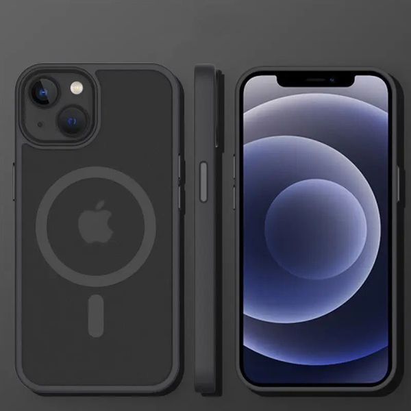 TPU+PC чохол Metal Buttons with MagSafe Colorful для Apple iPhone 15 (6.1") Чорний 275243 фото