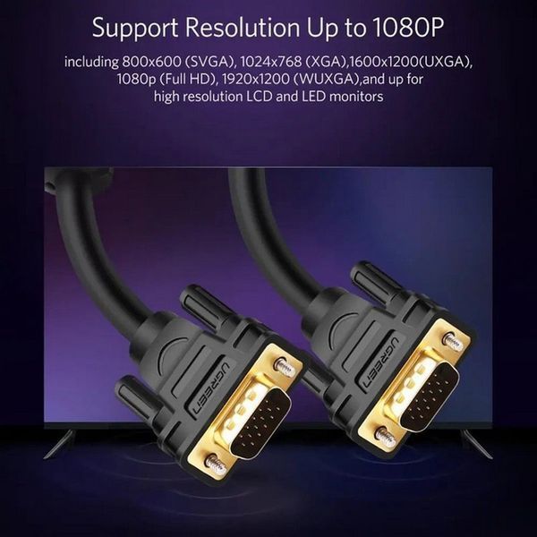 Кабель UGREEN VG101 VGA Male To Male Cable 1.5m (11630) Black 314303 фото