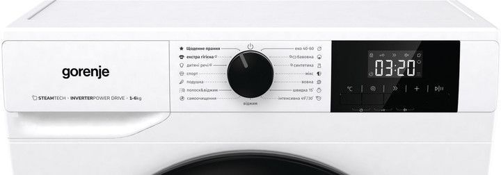 Пральна машина Gorenje фронтальна, 6кг, 1000, A+++, 43.5см, дисплей, пар, інвертор, білий (W3NGPI61SBS) 375709 фото