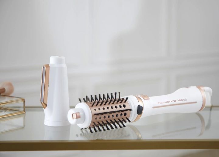 Фен-щітка Rowenta Brush Activ' Ultimate Care, 700Вт, 3 режими, іоніз-я, хол. обдув, оберт. насадок, кераміка, біло-золотий (CF9720F0) 369653 фото