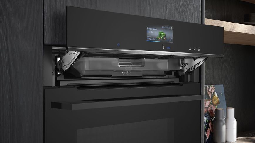 Духова шафа Siemens електрична, 71л, A+, пара, дисплей, конвекція, чорний (HS736G3B1) 367578 фото