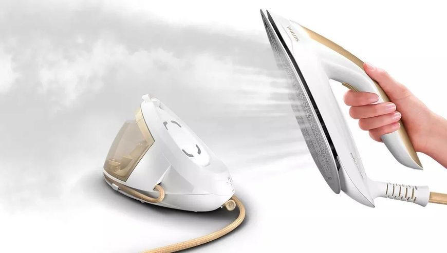 Праска-парогенератор Philips PerfectCare 8000 Series, 2700Вт, 1800мл, паровий удар -600гр, постійна пара - 170гр, нерж. сталь, біло-золотий (PSG8040/6 375189 фото