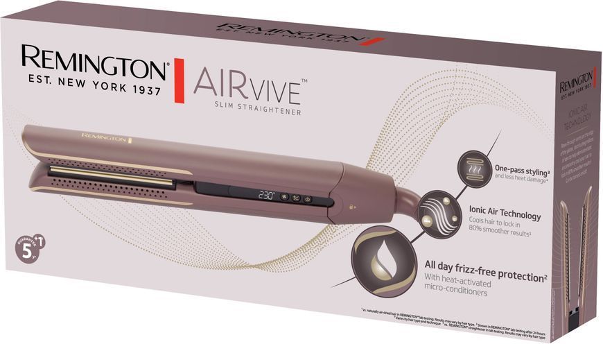 Випрямляч Remington AIRvive, 61Вт, темп.режимов-5, 150-230С, дісплей, кераміка, фіолетово-злотий 397305 фото